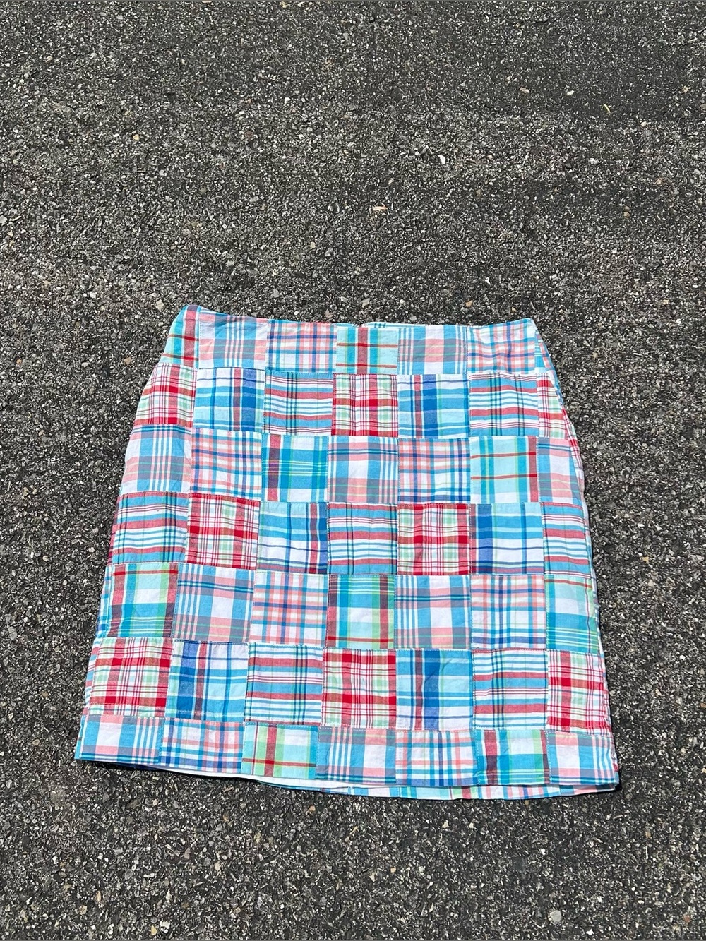 Talbots Madras Plaid Skirt Women 8 Patchwork Cotton Coastal Preppy Summer Lined
